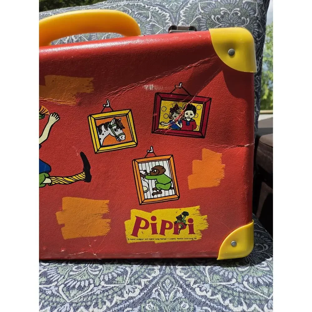 Vintage Pippi Longstocking Red Travel Suitcase Carry Case Children's Luggage...